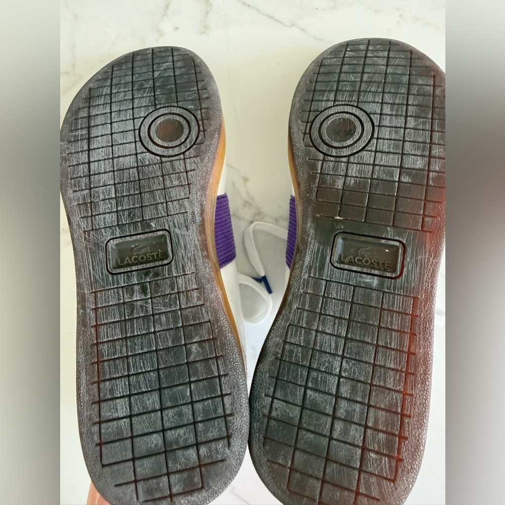 White and Purple Women's Lacoste 8.5 Sneakers - Picture 4 of 5